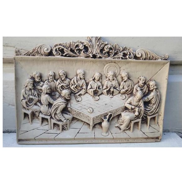 Last Supper Sculpted Resin Wall Plaque Jesus & Apostles da Vinci Reproduction - Picture 1 of 9